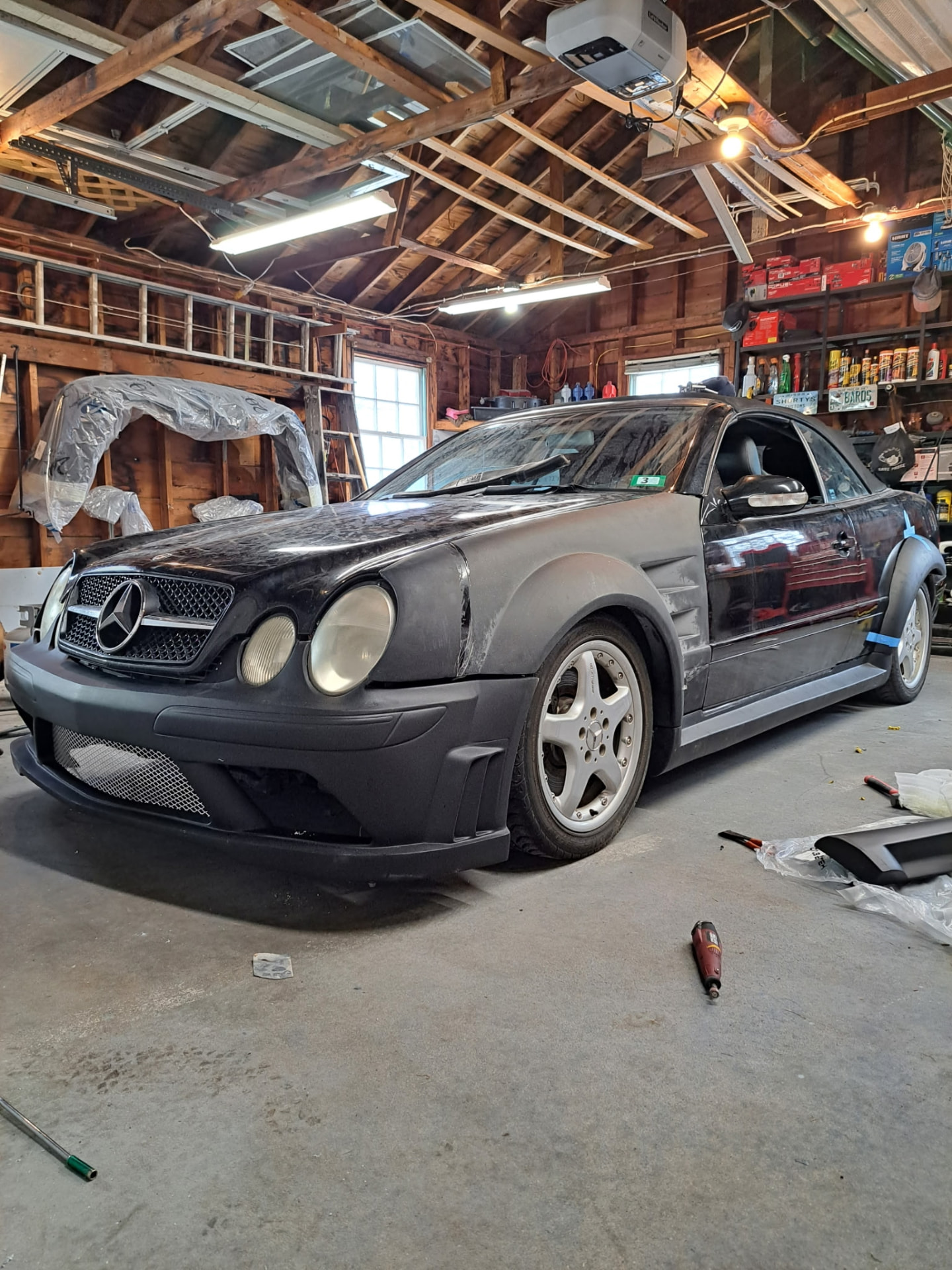 Mercedes custom bodywork in progress at Shorty's Customs
